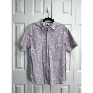 Vissla Button-Up Shirt Men's X-Large Pink Gray Floral Print Short Sleeve